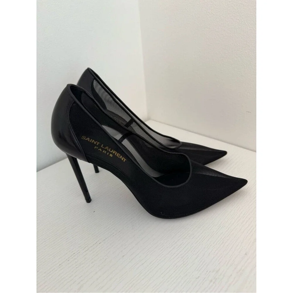 SAINT LAURENT Anja 105 Black Mesh Heels Pumps Size EU 36.5 US 6.5 YSL Shoes - Picture 4 of 10